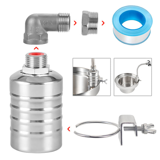 MEUPMEOP 1 Float Valve with Clip  1/2" to 3/4" 1" Water Float Valve 304 Stainless Steel Fully Automatic Water Level Control Float Valve for Water Tank Pool Livestock Troughs