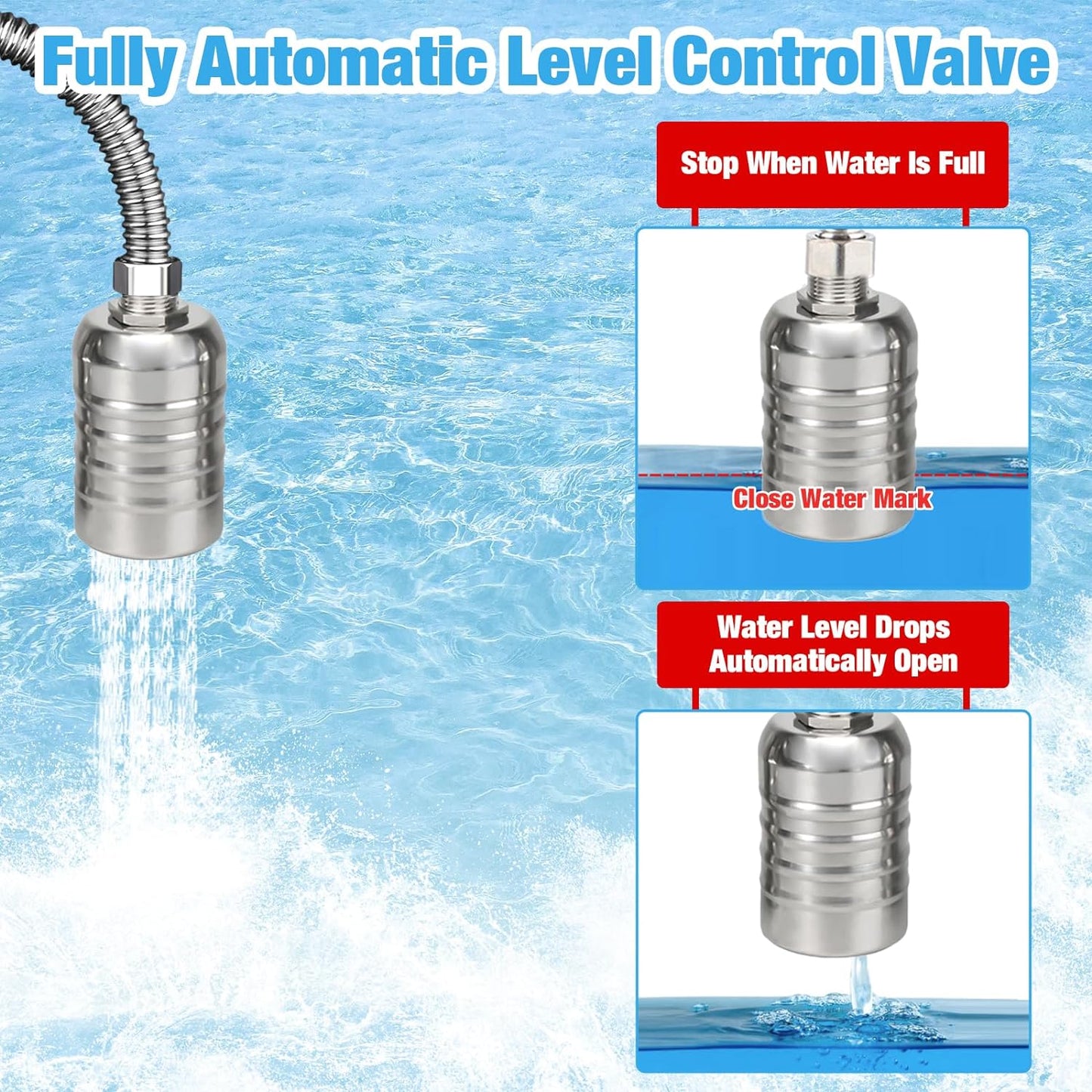 MEUPMEOP 1" 3/4" 1/2" 304 Stainless Steel Float Valve With Clips Automatic Water Level Controller Float Valve for Water Tank