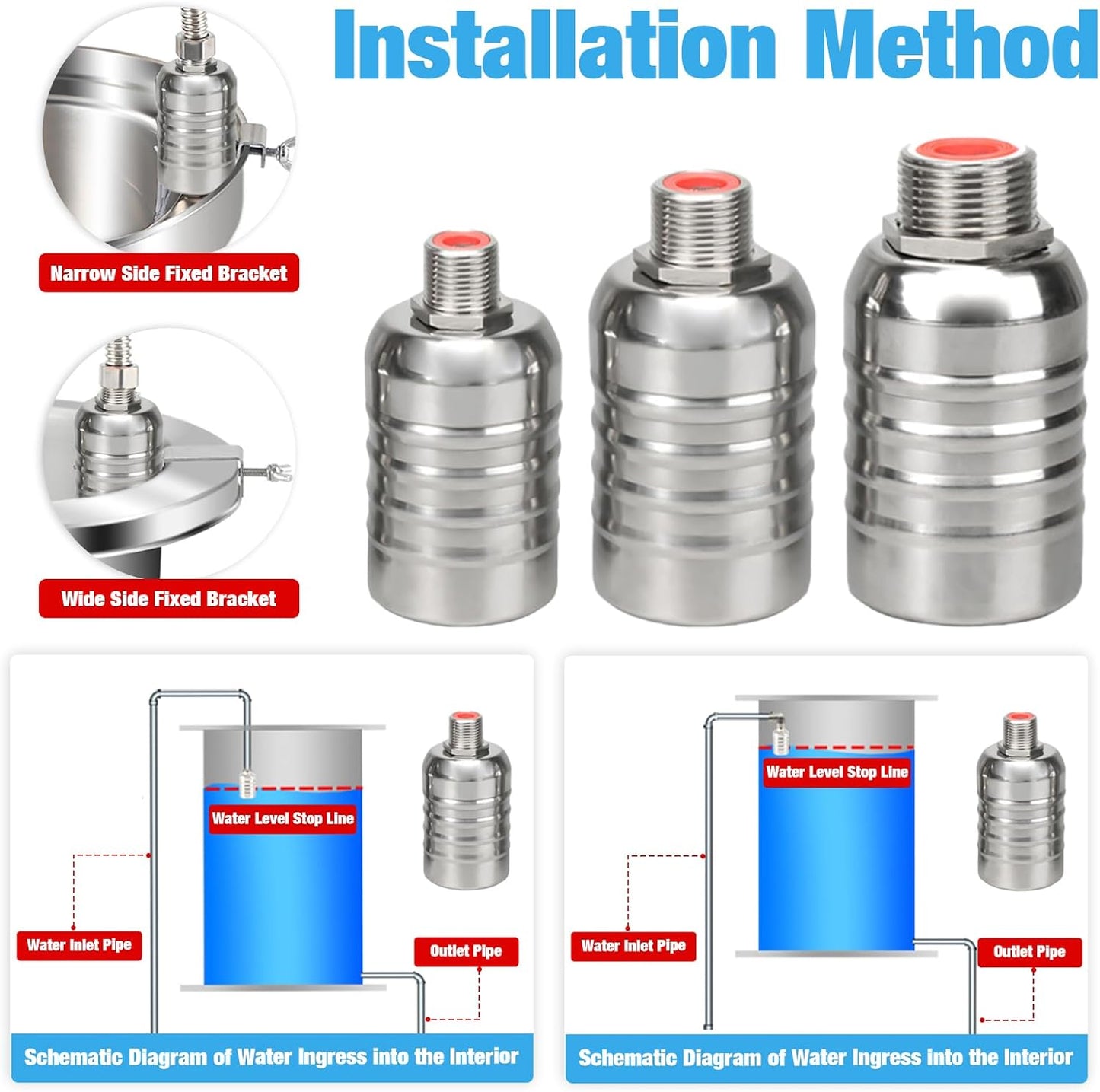 MEUPMEOP 1" 3/4" 1/2" 304 Stainless Steel Float Valve With Clips Automatic Water Level Controller Float Valve for Water Tank