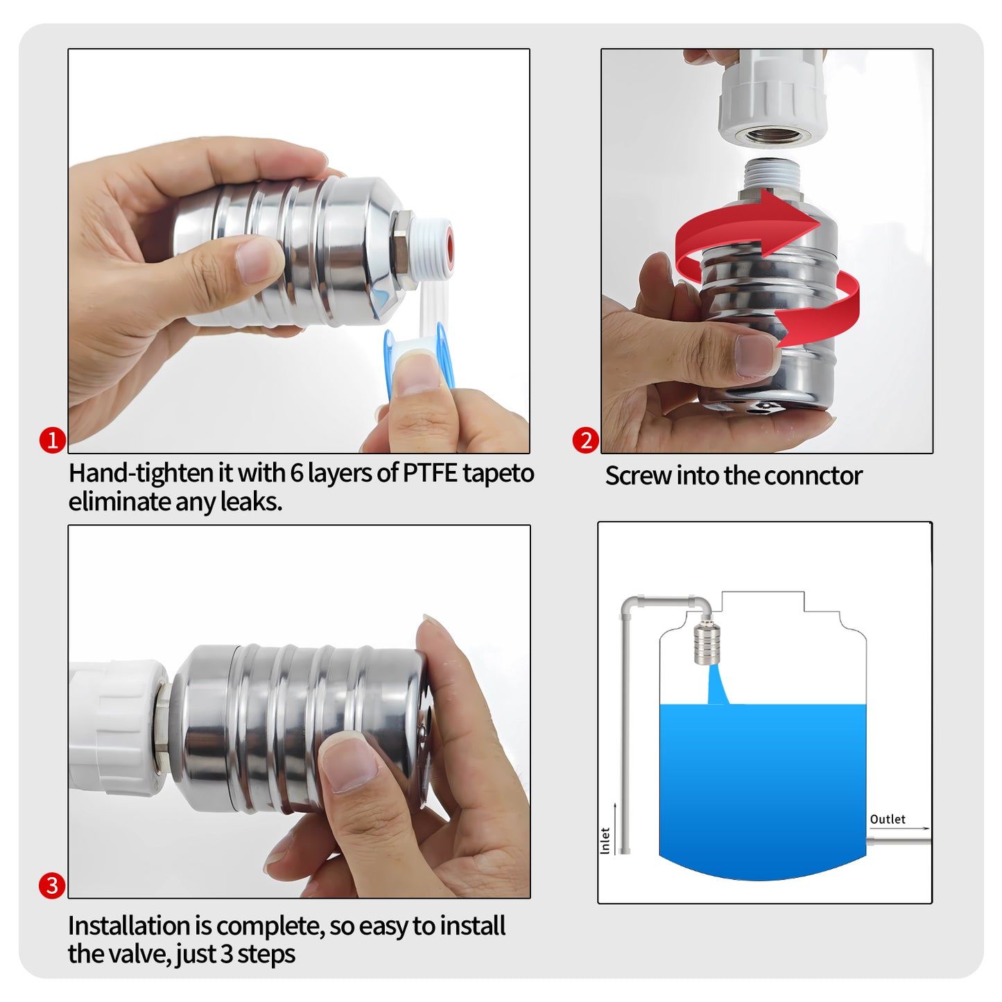 MEUPMEOP 1/2" to 3/4" Water Float Valve Ball Float Valve Automatic Water Level Control Valve Auto Fill Shut Off Float Valve for Water Tank